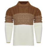 Men's Casual Color Block Long Sleeve Cable Knit Pullover Sweater