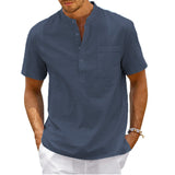Men's Plus Size Solid Color Stand Up Collar Short Sleeved Shirt