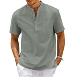 Men's Plus Size Solid Color Stand Up Collar Short Sleeved Shirt