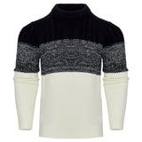 Men's Casual Color Block Long Sleeve Cable Knit Pullover Sweater
